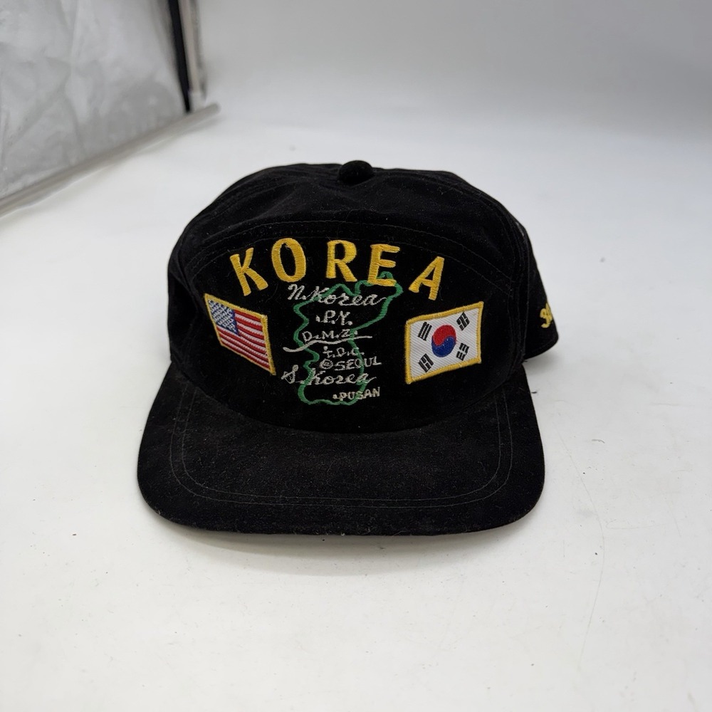 Vintage 90's Seoul Korea Hat Dragon Embroidery Black Cap Snapback Asian Souvenir